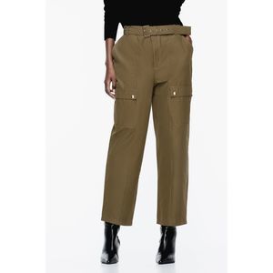ZARA BELTED CARGO TROUSERS - Dark khaki